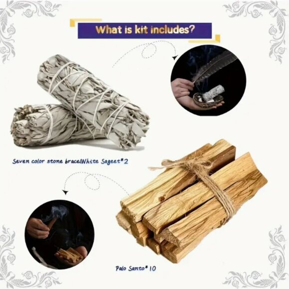Smudge Purification Gift Set 12 Palo Santo 2 White Sage Ecofriendly NIP - Picture 3 of 3